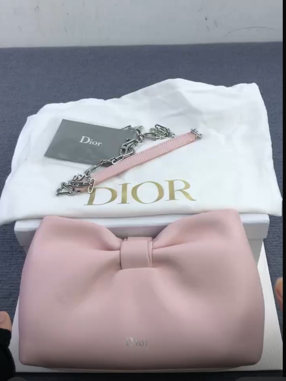 Dior Blush Pink Bow Clutch with Chain
